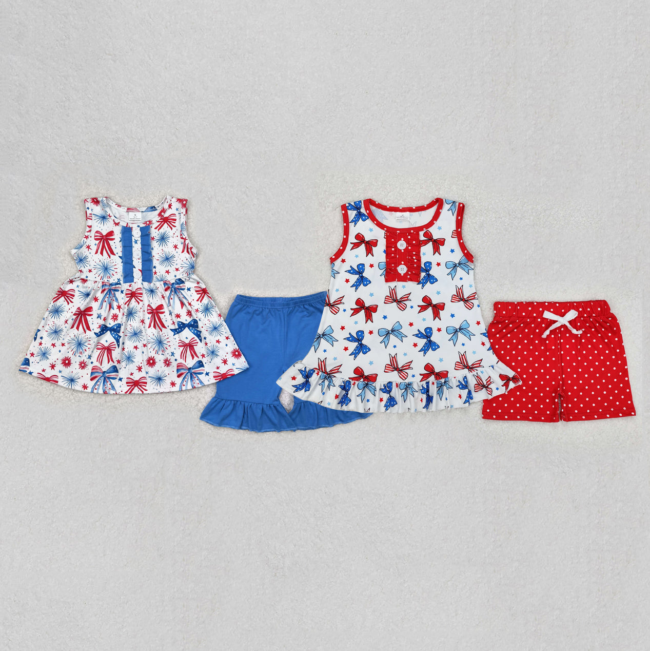 Sibling Baby Girls 4th Of July Bows Tunic Shorts Sets