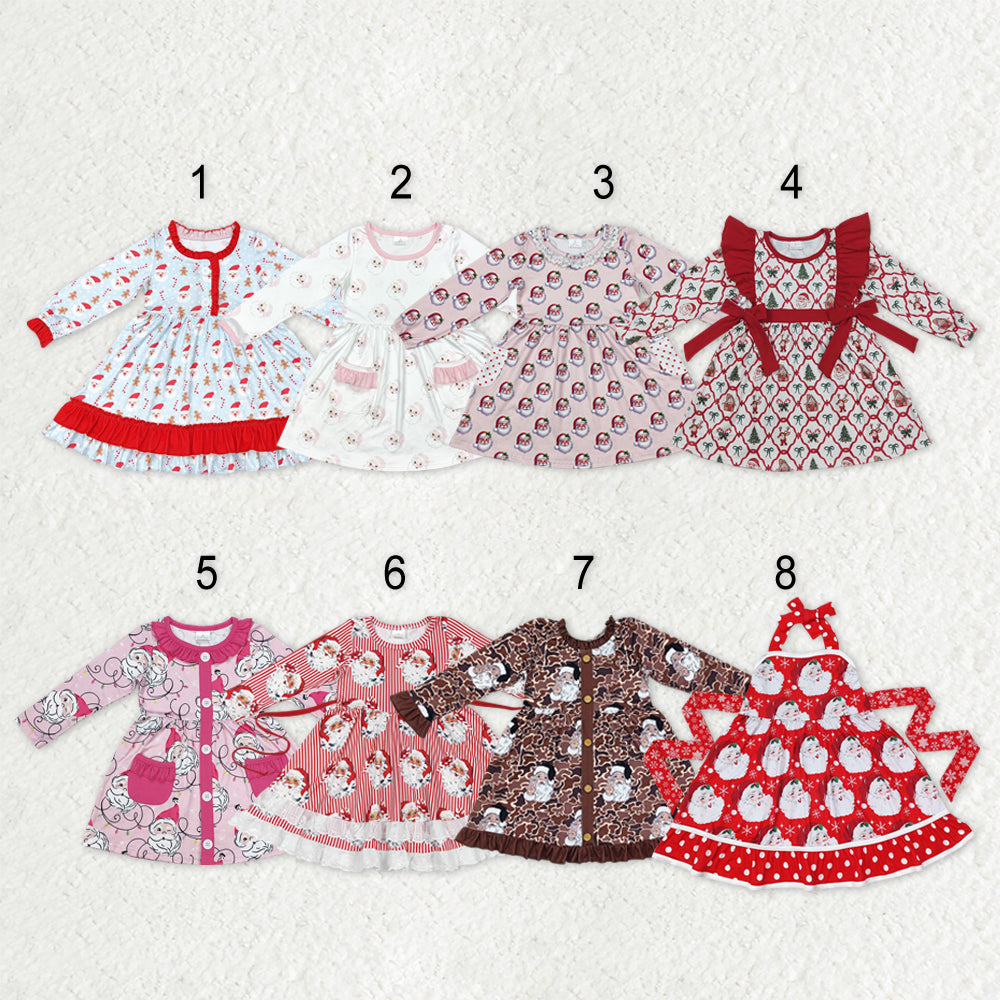 Sibling Baby Girls Santa Plaid Button Pockets Christmas Ruffle Knee Length Dresses