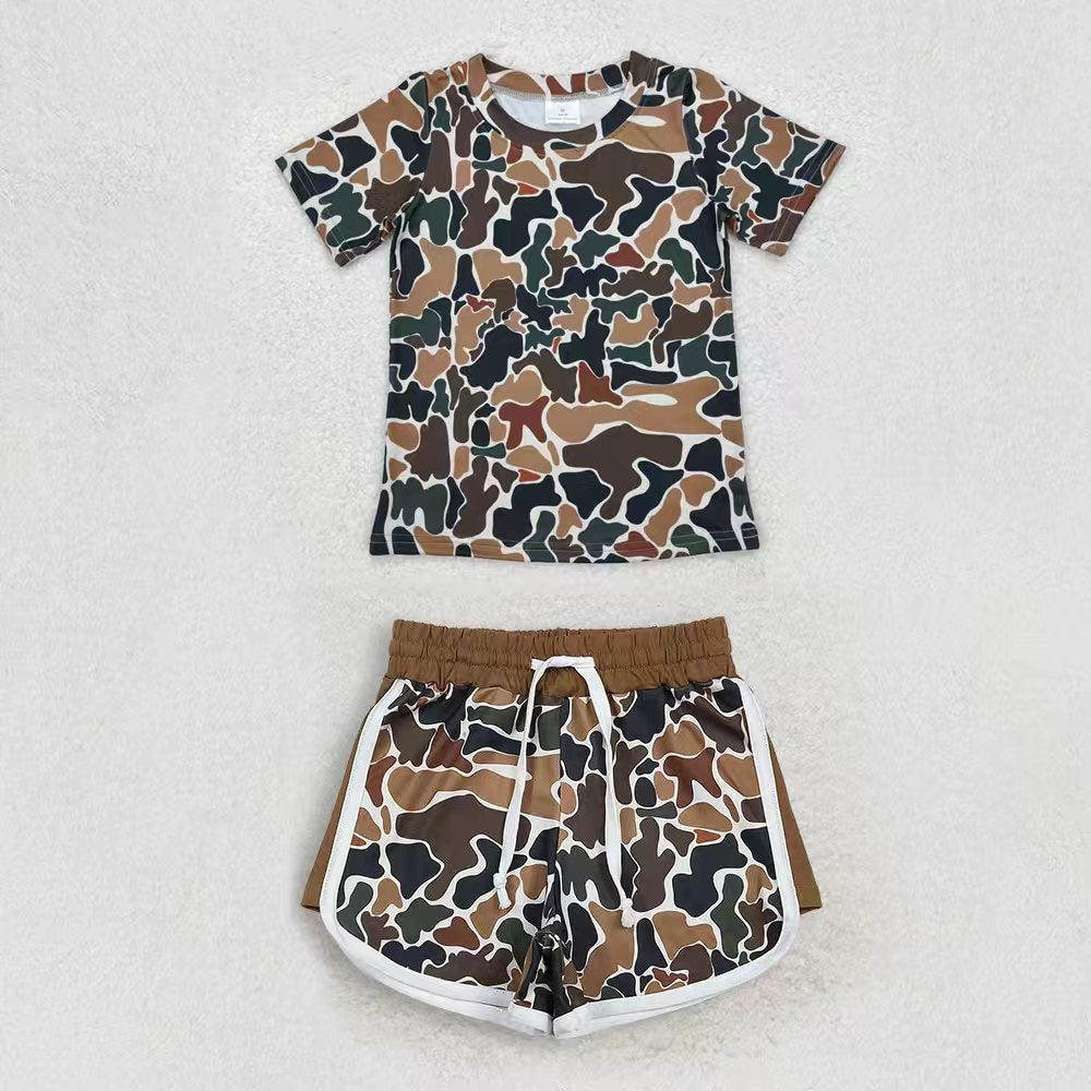 Sibling Baby Boys Girls Southern Dark Brown Camo Top Shorts Clothes Set