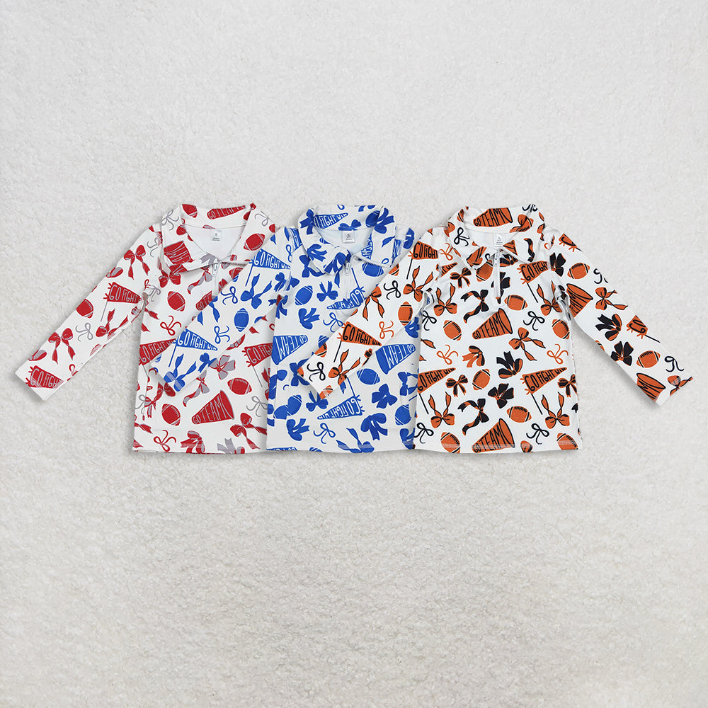 Sibling Baby Girls Bows Footballs Go Team Yoga Active Zipper Pullovers Top