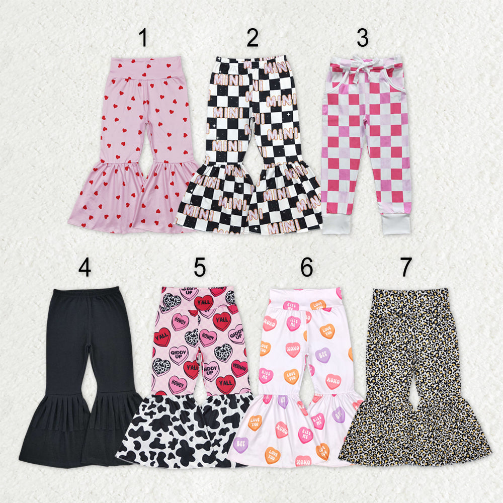 Sibling Baby Girls Hearts Checked Valentine Bell Bottom Leggings Pants