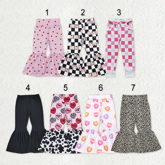 Sibling Baby Girls Hearts Checked Valentine Bell Bottom Leggings Pants