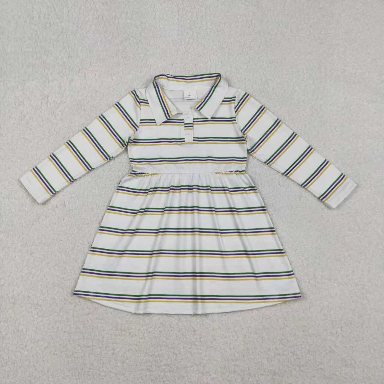 Sibling Baby Girls Mardigras Stripe Button Knee Length Dresses Polo Shirts Top