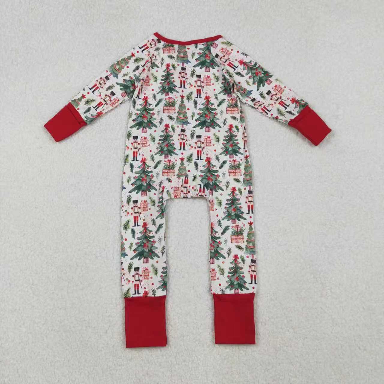 Sibling Baby Boys Christmas Trees Soldiers Gifts Top Pants Pajamas Sets Zipper Footie Rompers