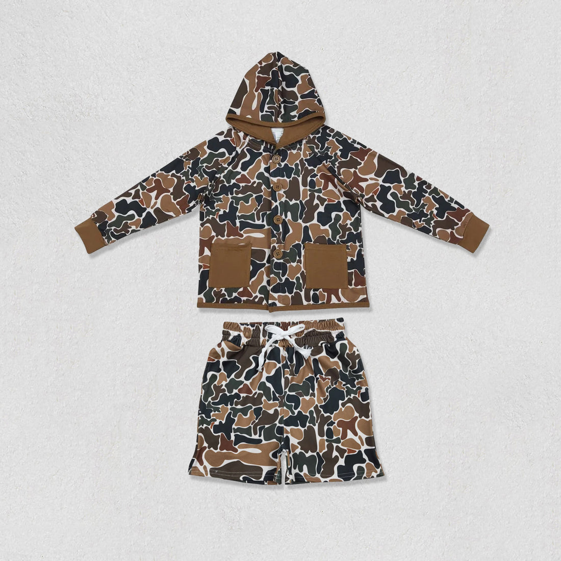 Sibling Baby Boys Southern Camo Button Pockets Hoodies Shorts Hunting Clothes Sets