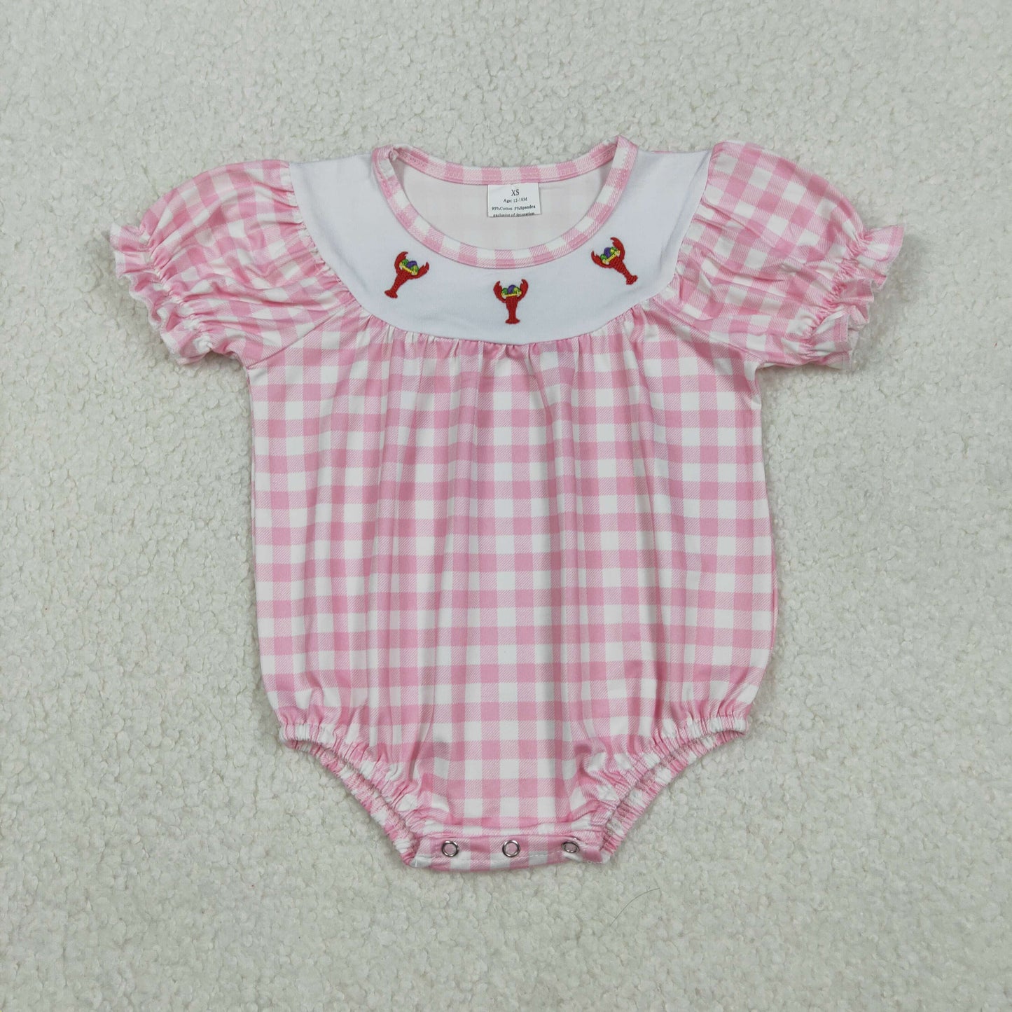 Sibling Baby Boys Girls Embroidery Anchor Crayfishes Mardigras Checked Clothes Set Dress Romper