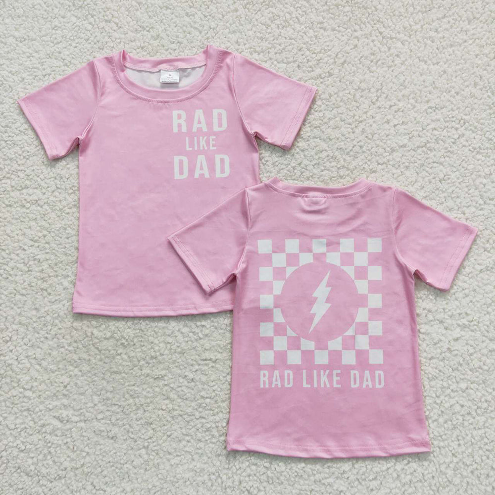 girls pink rad like dad print tops GT0309