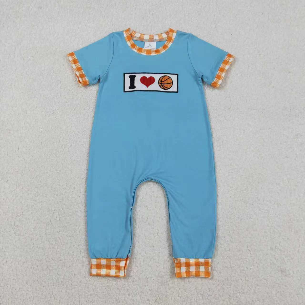 Sibling Baby Boys Embroidery I Love Basketballs Top Checked Pants Team Clothes Set Footie Rompers
