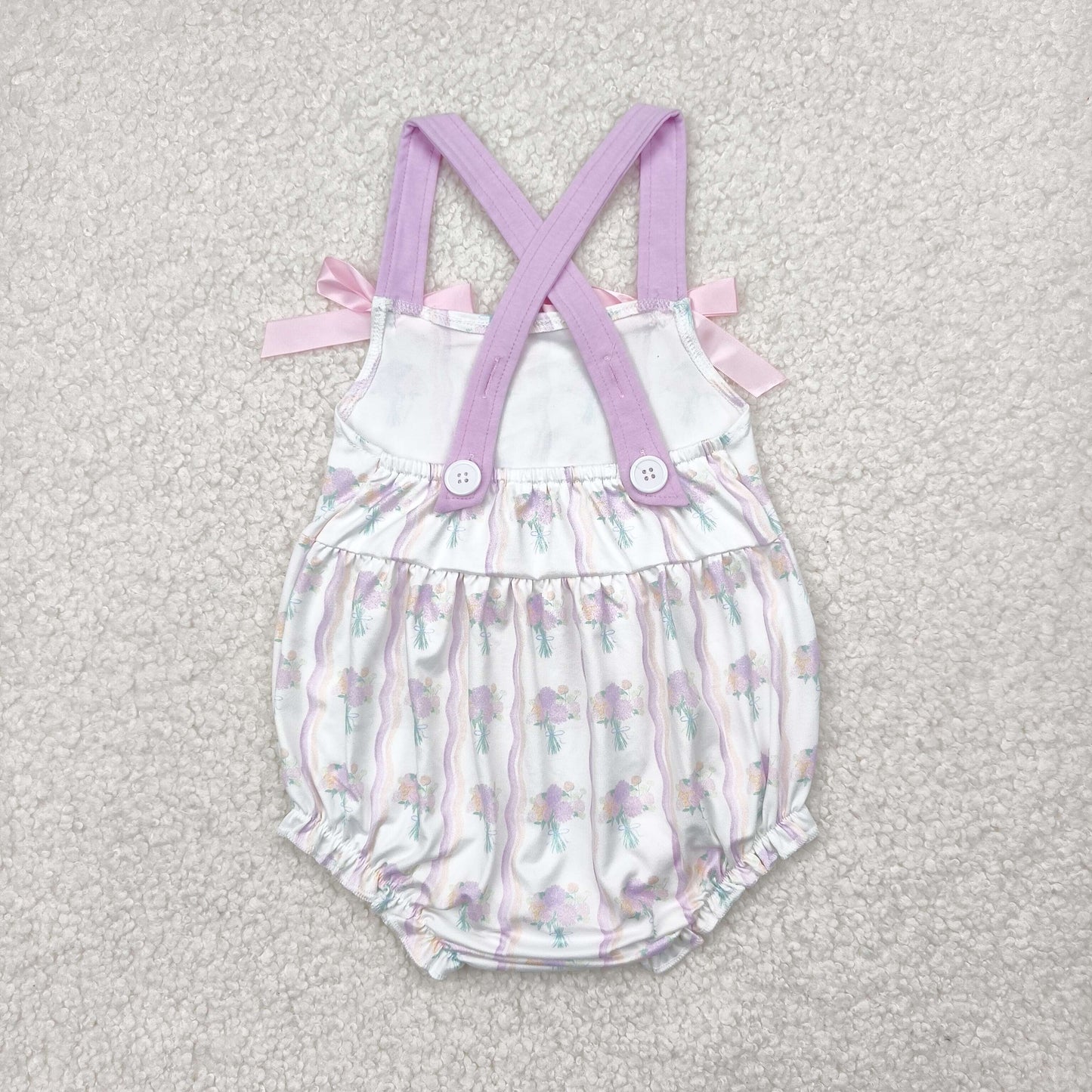 Sibling Baby Girls Lavender Strap Floral Stripe Tunic Ruffle Shorts Sets Rompers