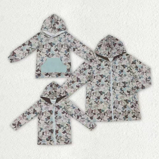 Sibling Adult Men Baby Boys Ducks Deer Dogs Camo Pockets Zipper Hunting Hoodie Jackets Top