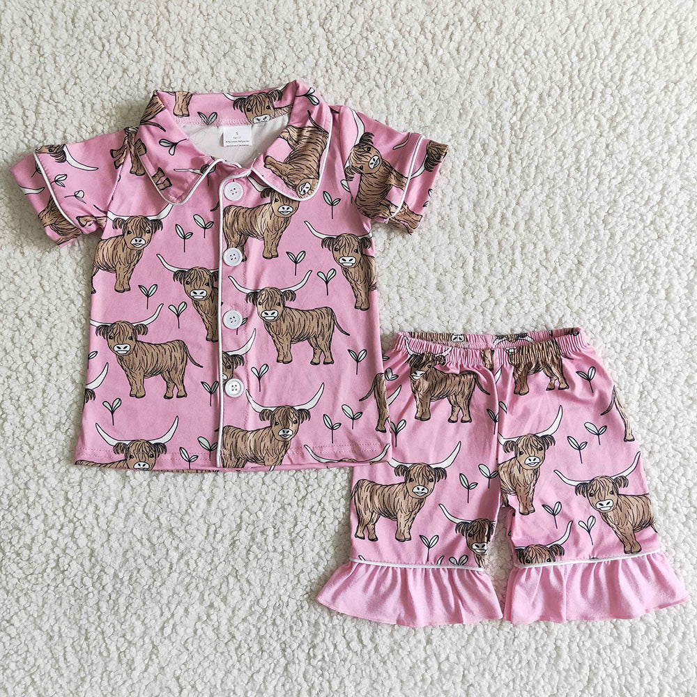 6 Colors Western Girls Boys Button Up Pajamas Sets