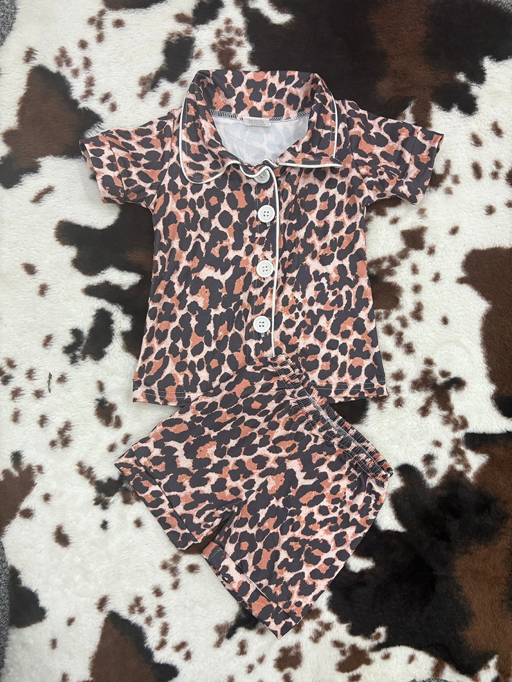 Leopard boy t-shirt shorts pajamas set