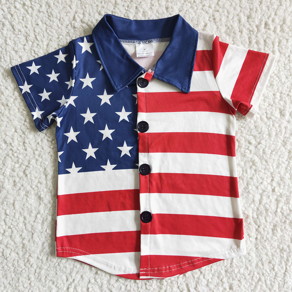 Baby boys 4th of july stars stripes buttons tee shirts B17-19