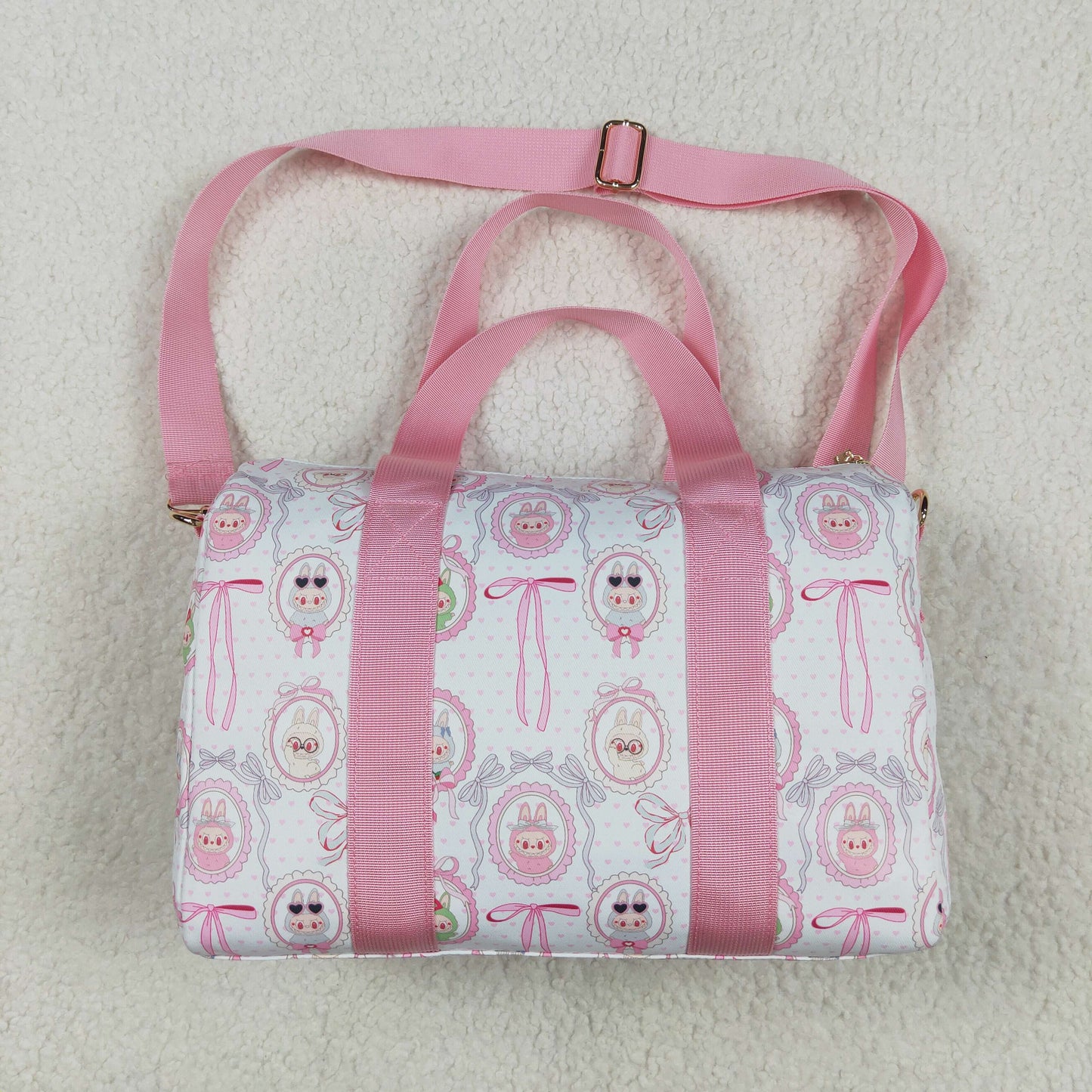 BA0301 Pink Bows Hearts Labubu Gym Duffles Bags