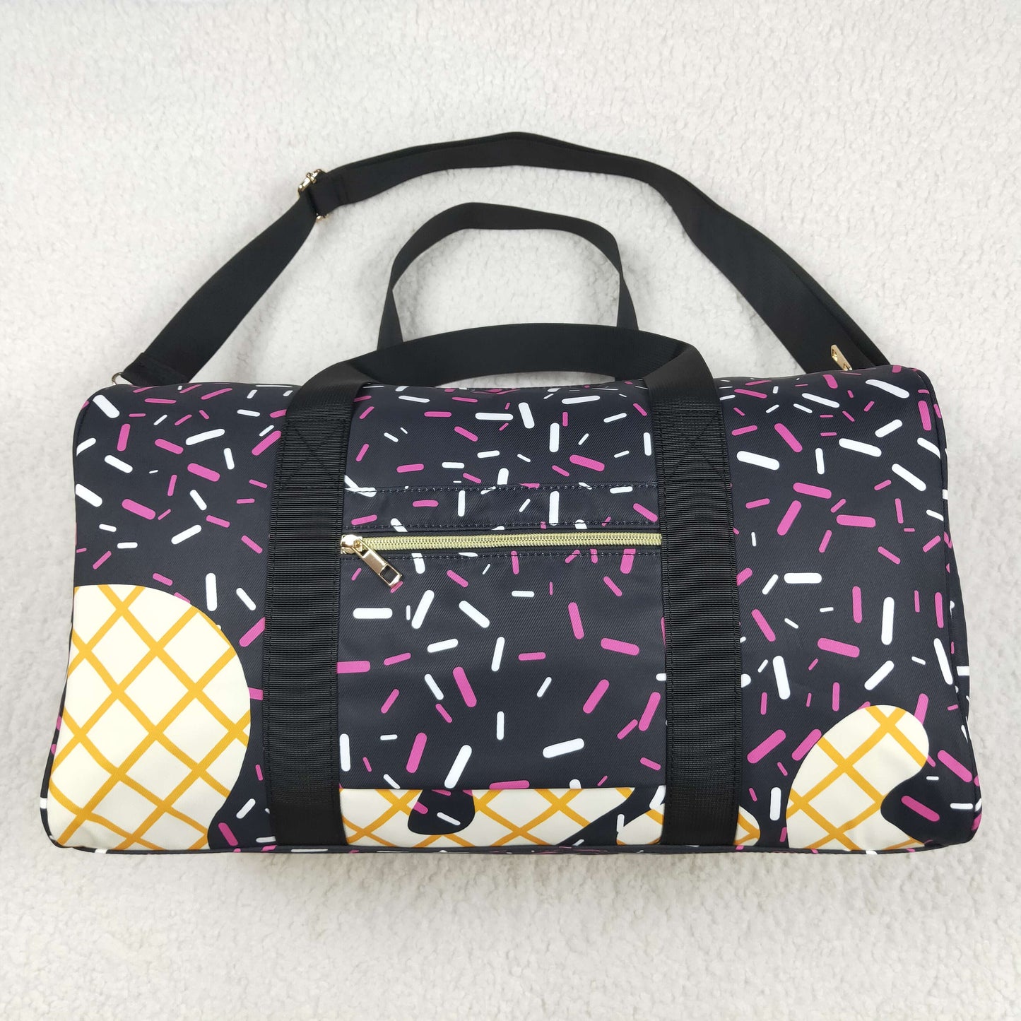 BA0303 Black Pink Sprinkles Team Cheer Gym Duffles Bags