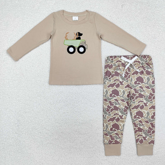 boys dog truck cotton embroidery tee shirts camouflage pants sets BL0886
