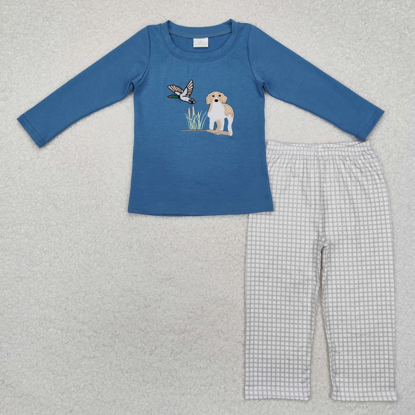 Sibling Baby Boys Embroidery Dogs Fishing Top Pockets Pants Hunting Clothes Sets