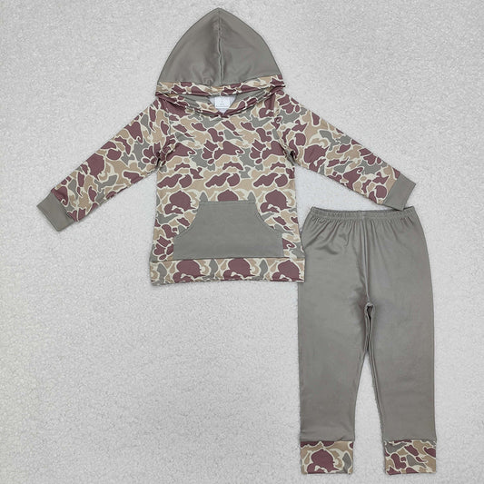 BLP0960 baby girls boys green camouflage hunting hooded sets
