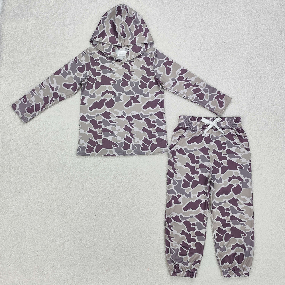 BLP1065 Kids Grey Camouflage Camo Hoodie Top Jogger Outfits Sets