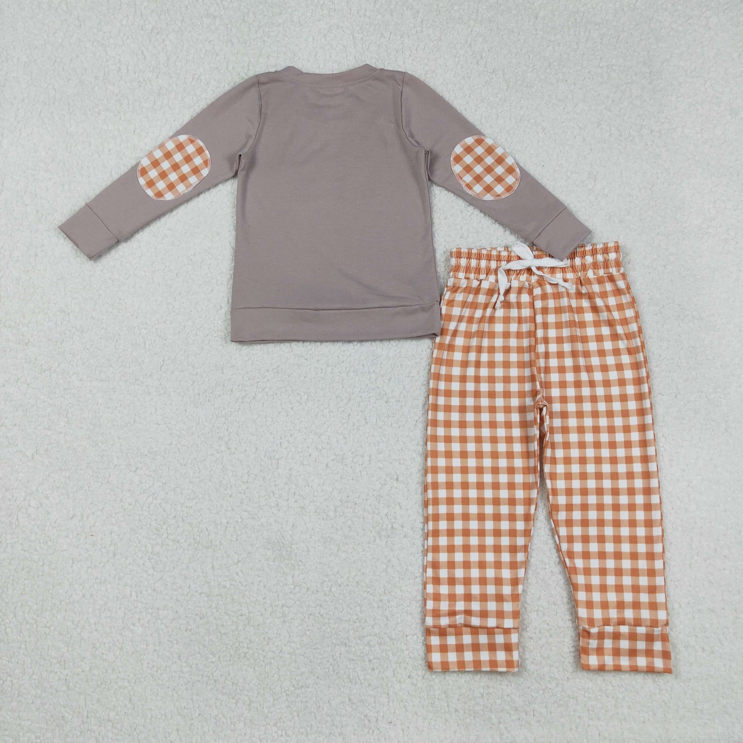 BLP1098 Baby Boys Embroidery Dog Ghost Pumpkin Top Checked Pants Halloween Clothes Sets
