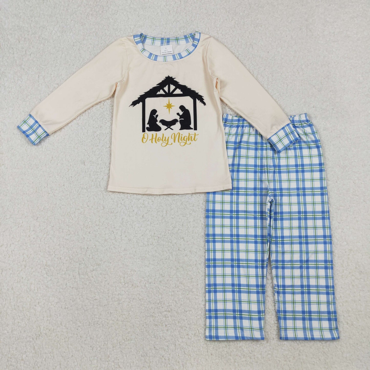 BLP1100 Baby Boys Nativity Top Blue Checked Pants Christmas Clothes Sets