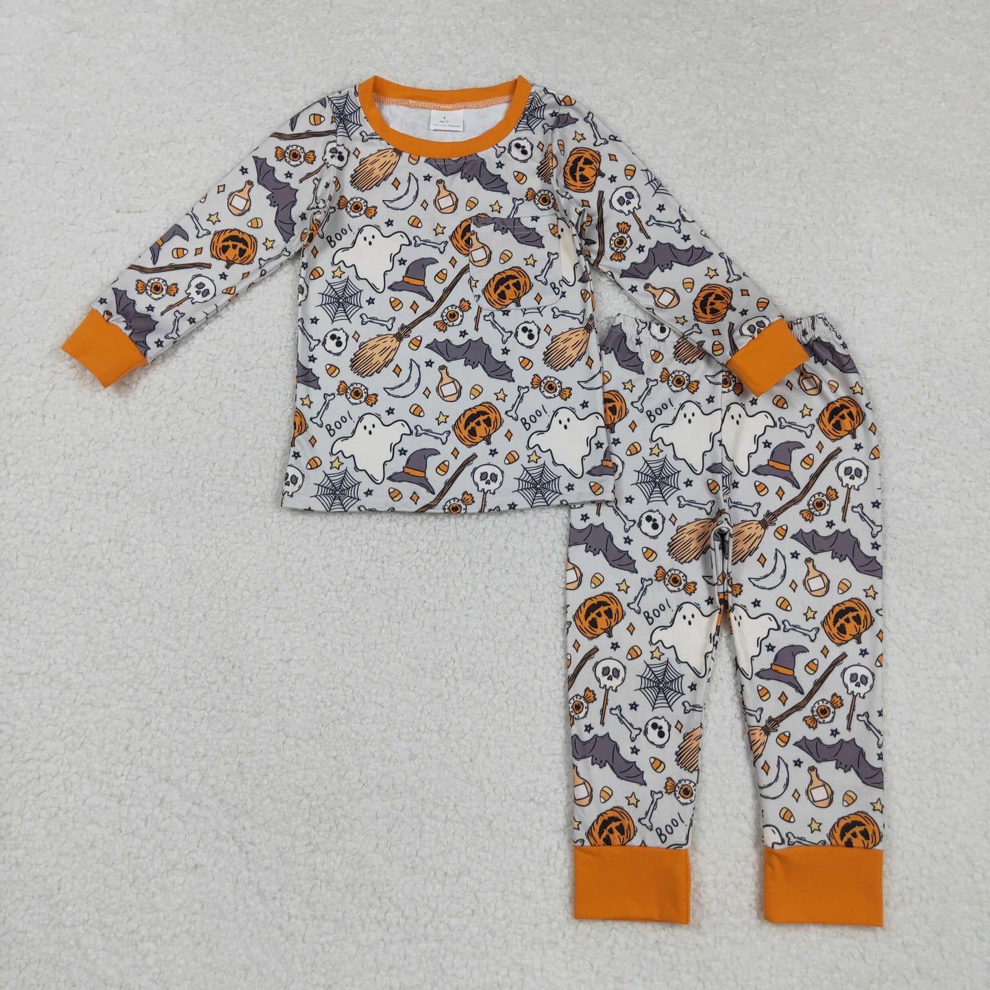BLP1147 Baby Boys Ghosts Pumpkins Bats Top Pants Halloween Pajamas Sets
