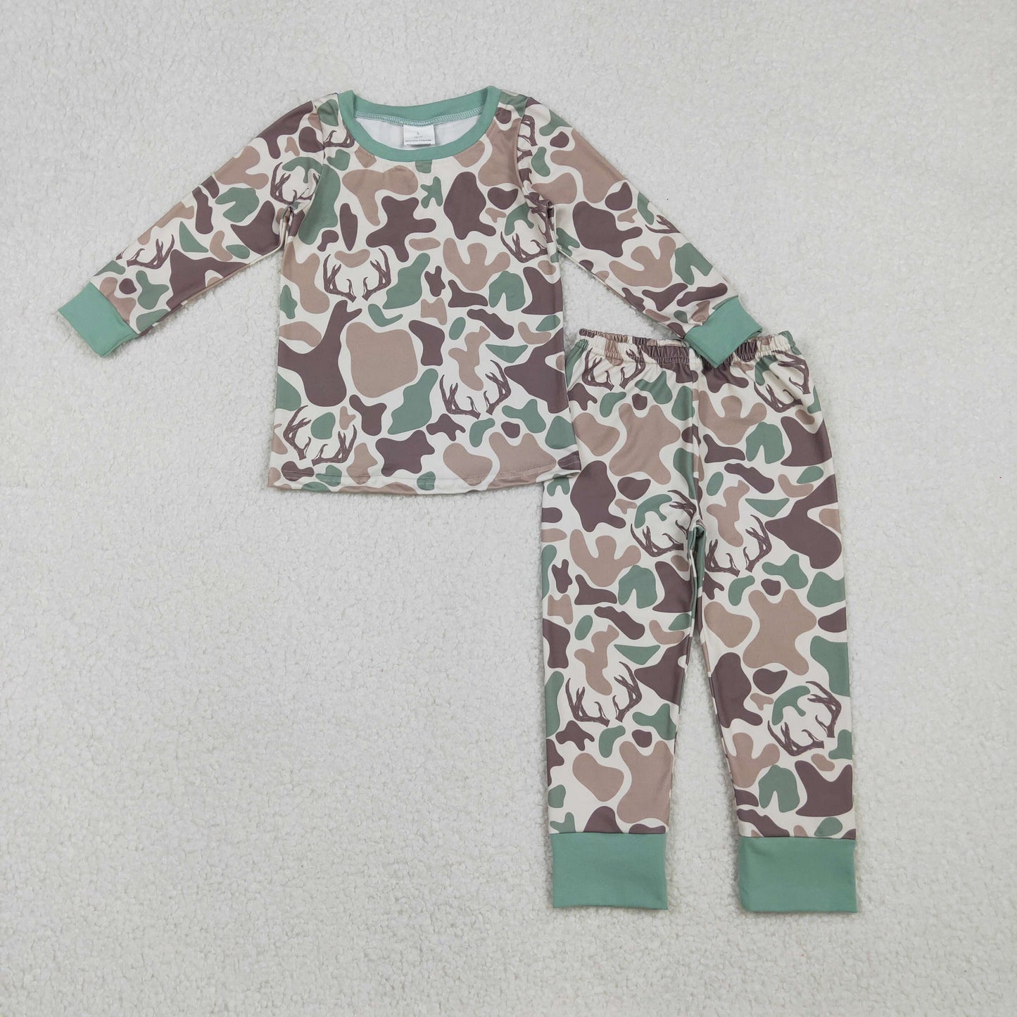 BLP1232 Baby Boys Green Khaki Deer Camo Top Pants Southern Hunting Pajamas Sets