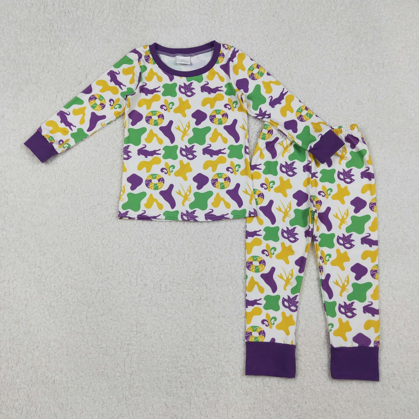 BLP1273 Baby Boys Mardigras Camo Crayfishes Top Pants Pajamas Sets