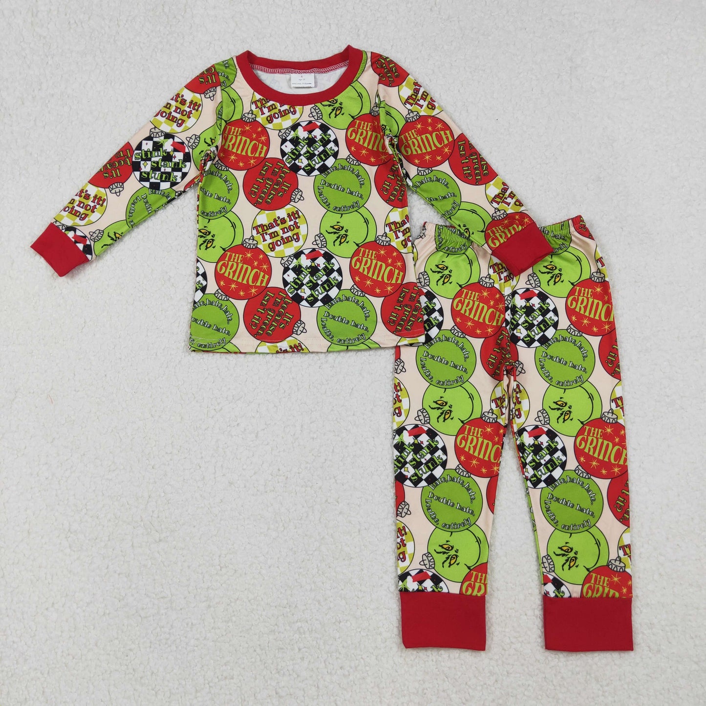 BLP1282 Baby Boys Grin Lights Plaid Top Pants Christmas Pajamas Sets