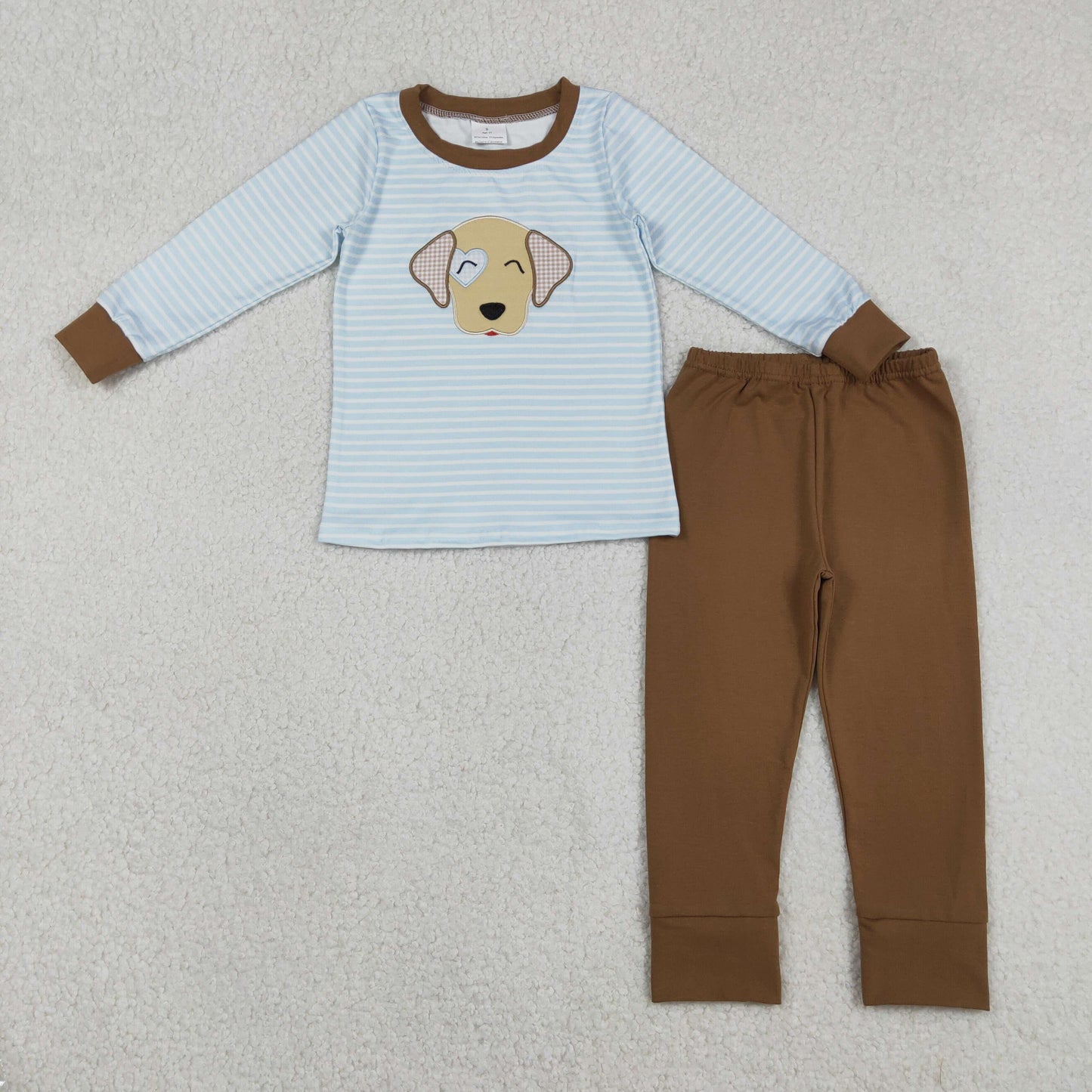 BLP1283 Baby Boys Blue Stripe Embroidery Dogs Top Leggings Clothes Sets