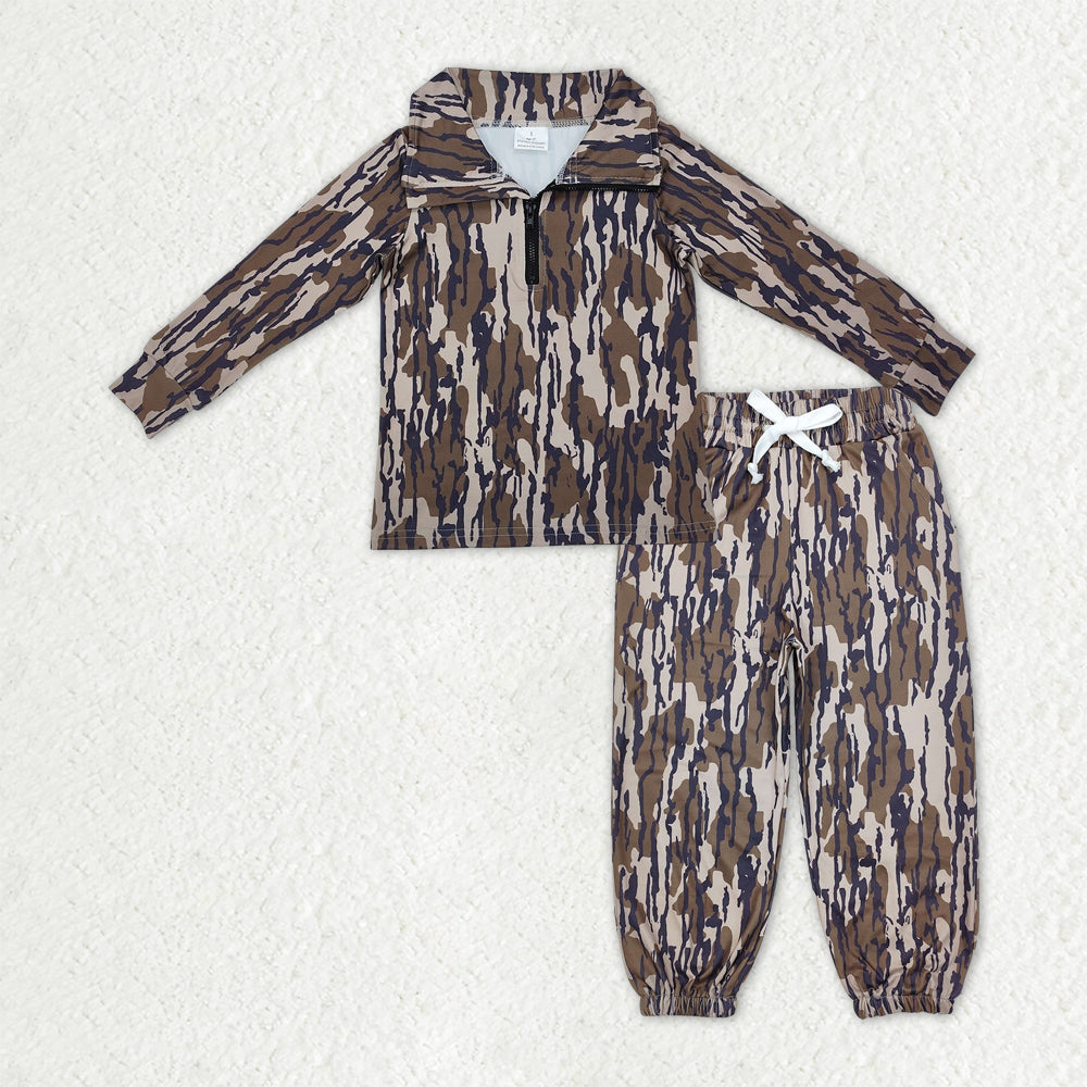 BLP1321 Baby Boys Olive Camo Zipper Pullover Top Pockets Jogger Pants Southern Clothes Sets