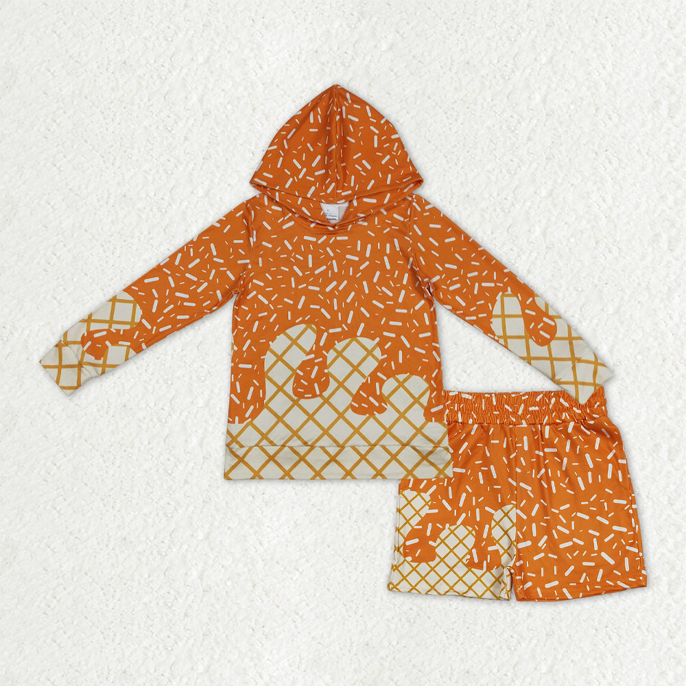 BLS0013 Baby Boys Orange Sprinkles Drip Hoodies Top Shorts Team Clothes Sets