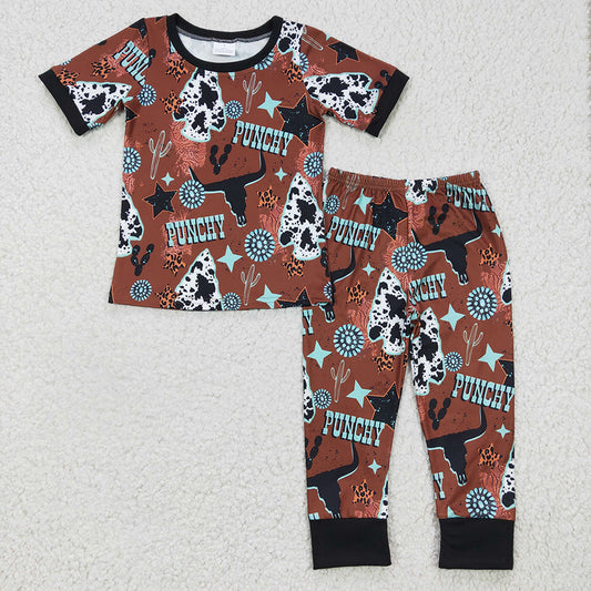 boys punchy western short sleeve pajamas sets BSPO0051