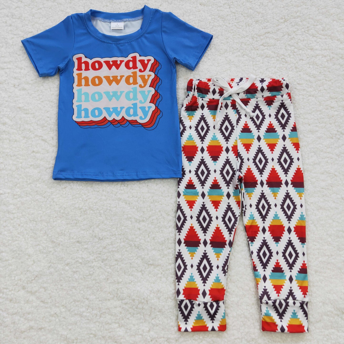 Howdy boy blue letter print aztec style pant sets BSPO0137