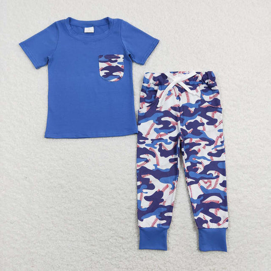 boys blue pocket tee shirts camouflage jogger pants clothing suits BSPO0170