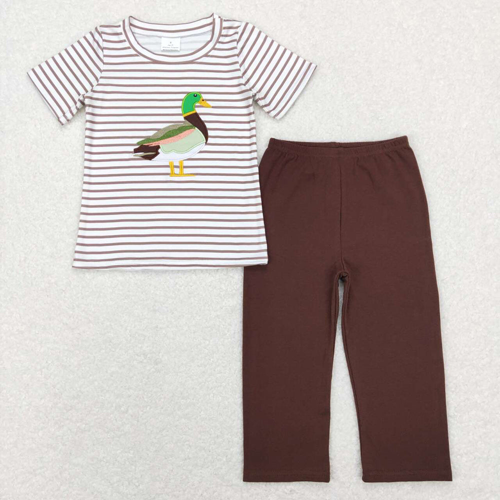 Sibling Baby Boys Duck Brown Embroidery Romper Outfits