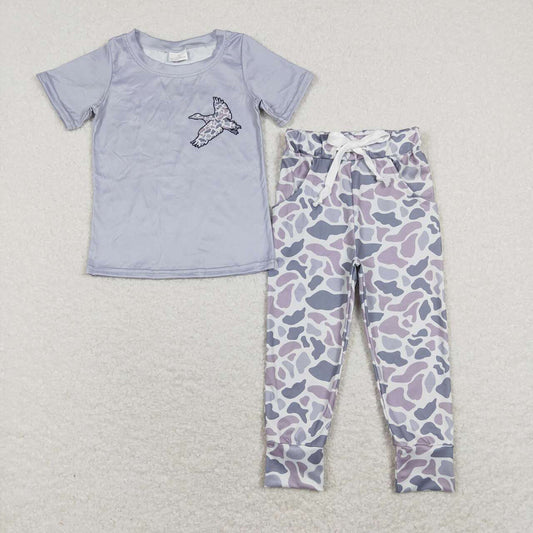 boys grey duck tee shirts camouflage jogger pants clothing suits BSPO0333