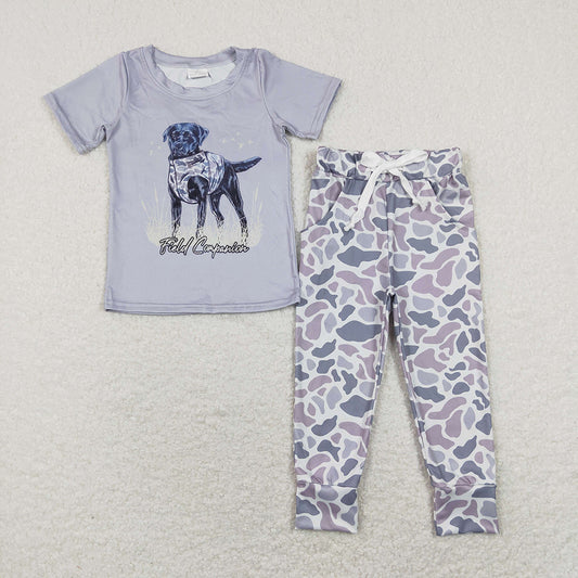 boys grey dog tee shirts camouflage jogger pants clothing suits BSPO0334