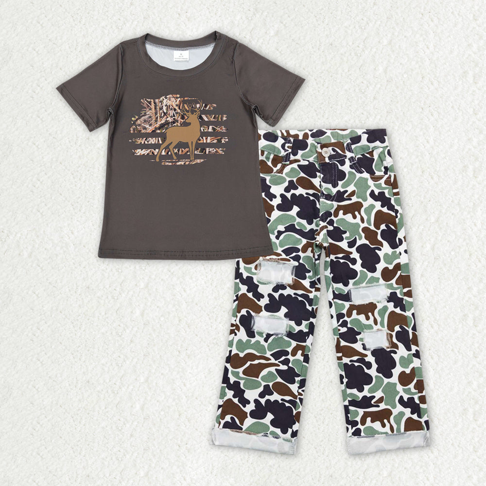 Sibling Baby Boys Deer Fishing Top Camo Pockets Pants Hunting Pajamas Clothes Sets