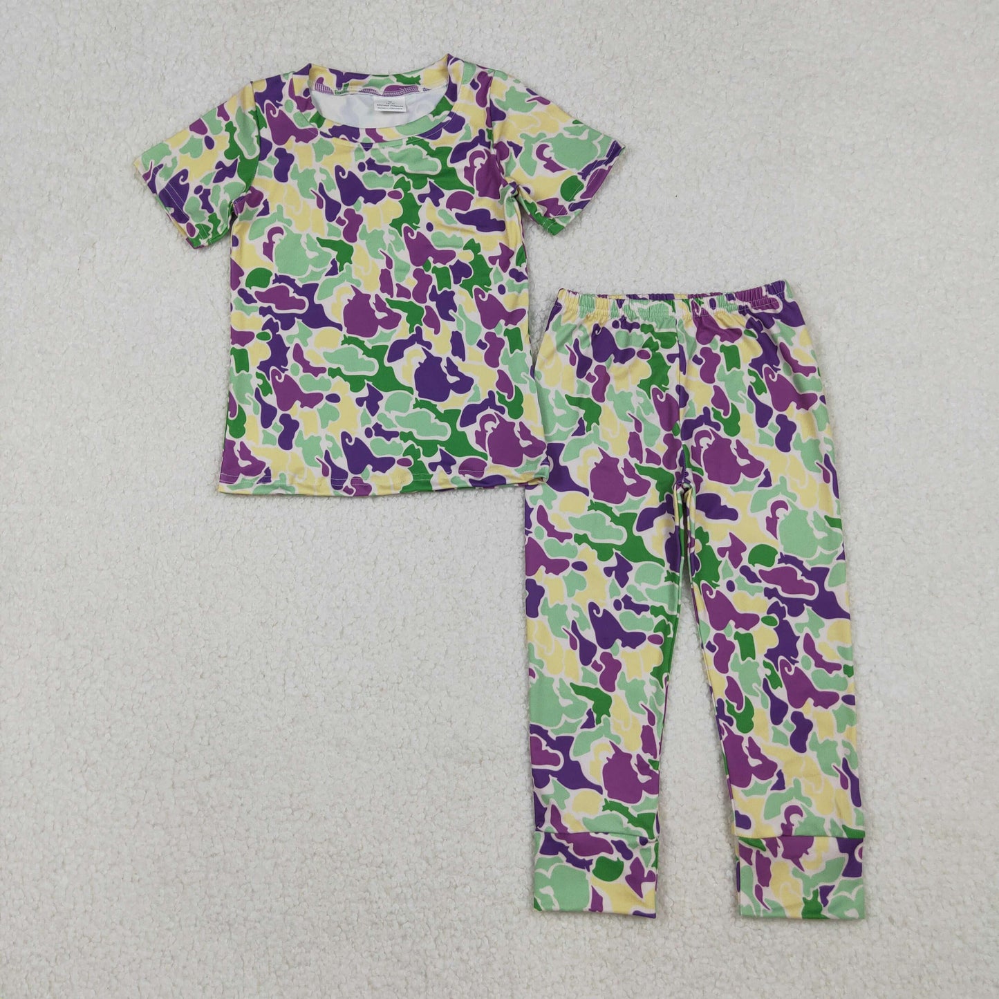 BSPO0584 Baby Boys Short Sleeve Mardigras Camo Top Pants Pajamas Sets