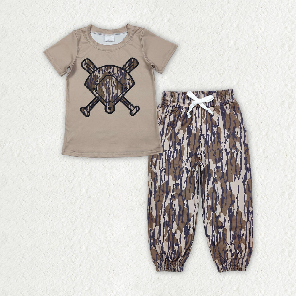 BSPO0651 Baby Boys Southern Olive Camo Baseballs Top Pockets Jogger Pants Team Clothes Sets