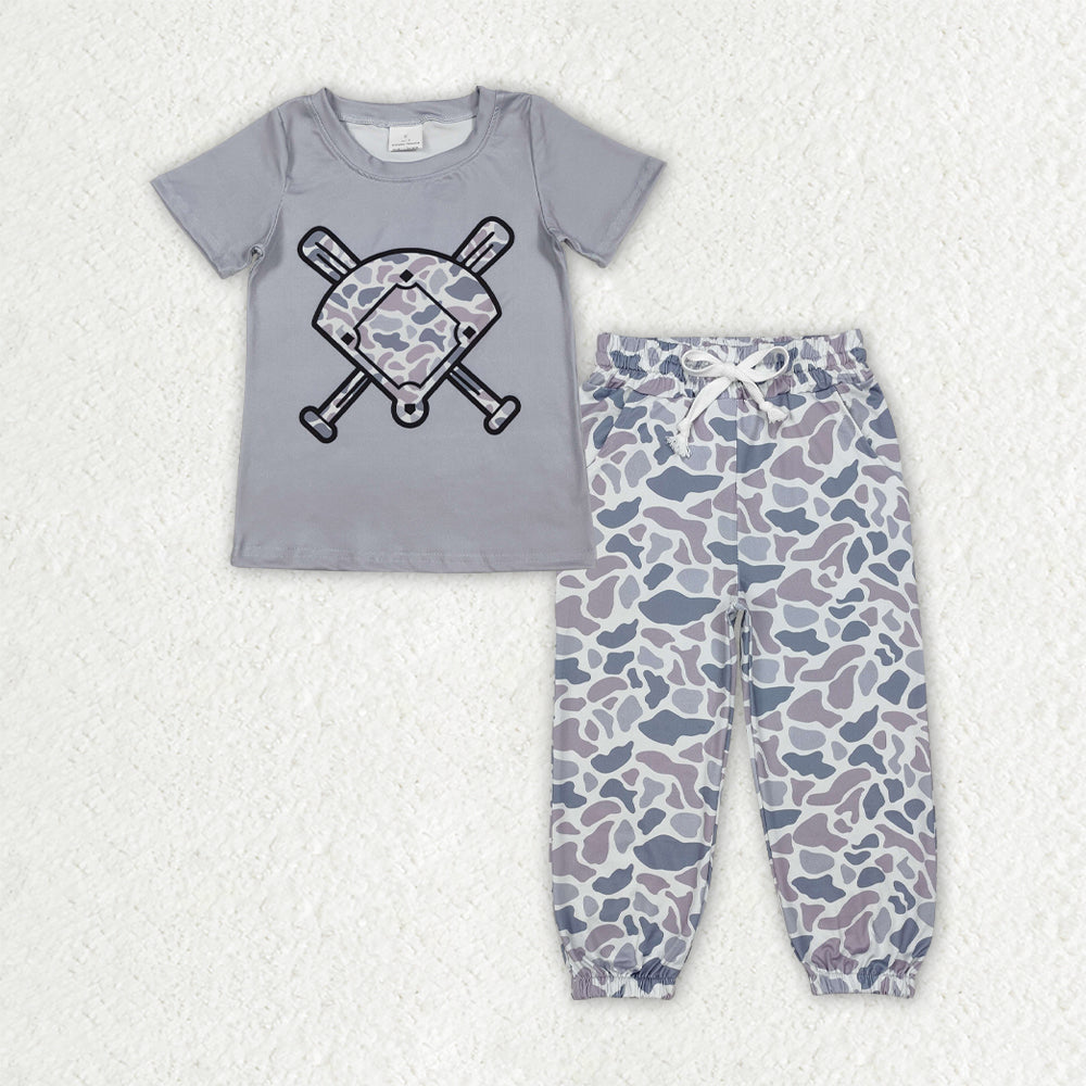 BSPO0653 Baby Boys Southern Light Grey Camo Baseballs Pockets Joggers Team Clothes Sets