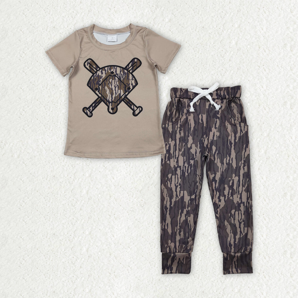BSPO0655 Baby Boys Southern Olive Camo Baseballs Pockets Leggings Team Clothes Sets