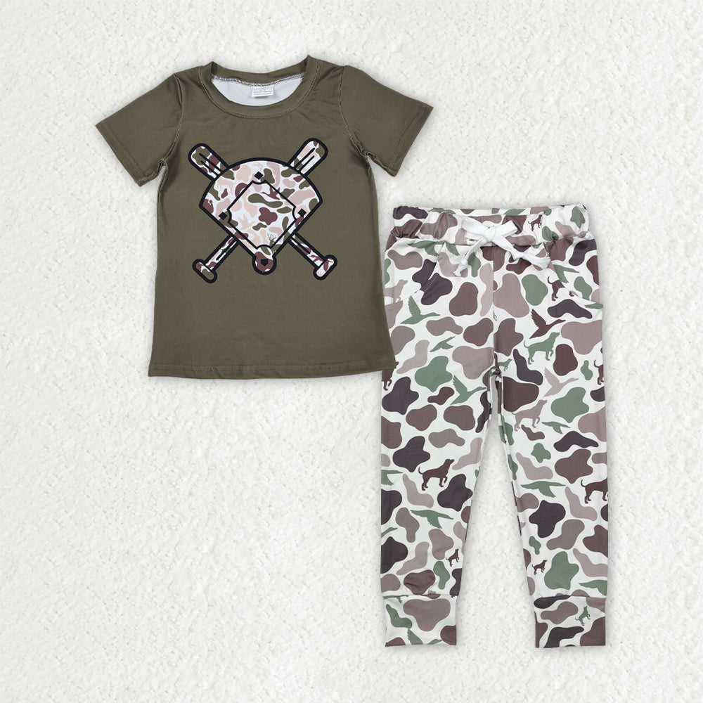 BSPO0658 Baby Boys Hunting Dogs Ducks Camo Baseballs Pockets Leggings Team Clothes Sets