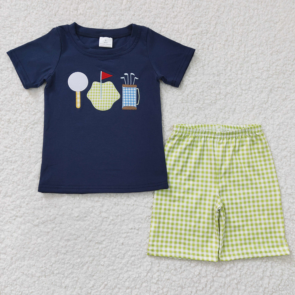 BSSO0135 baby boy navy embroidery golf summer outfits