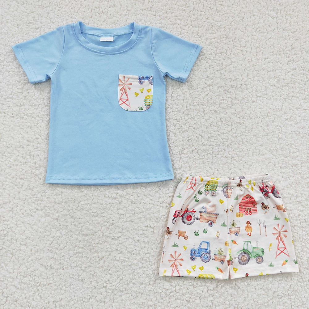 Sibling Baby Boys Farm Pocket Shirt Summer Outfits Clothes Sets