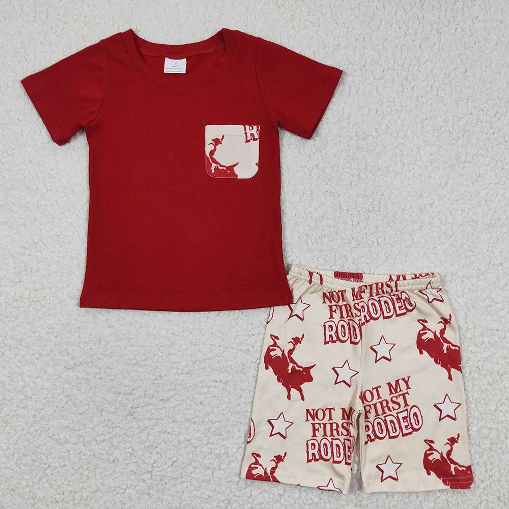 boys red rodeo horse t-shirts+shorts sets BSSO0146
