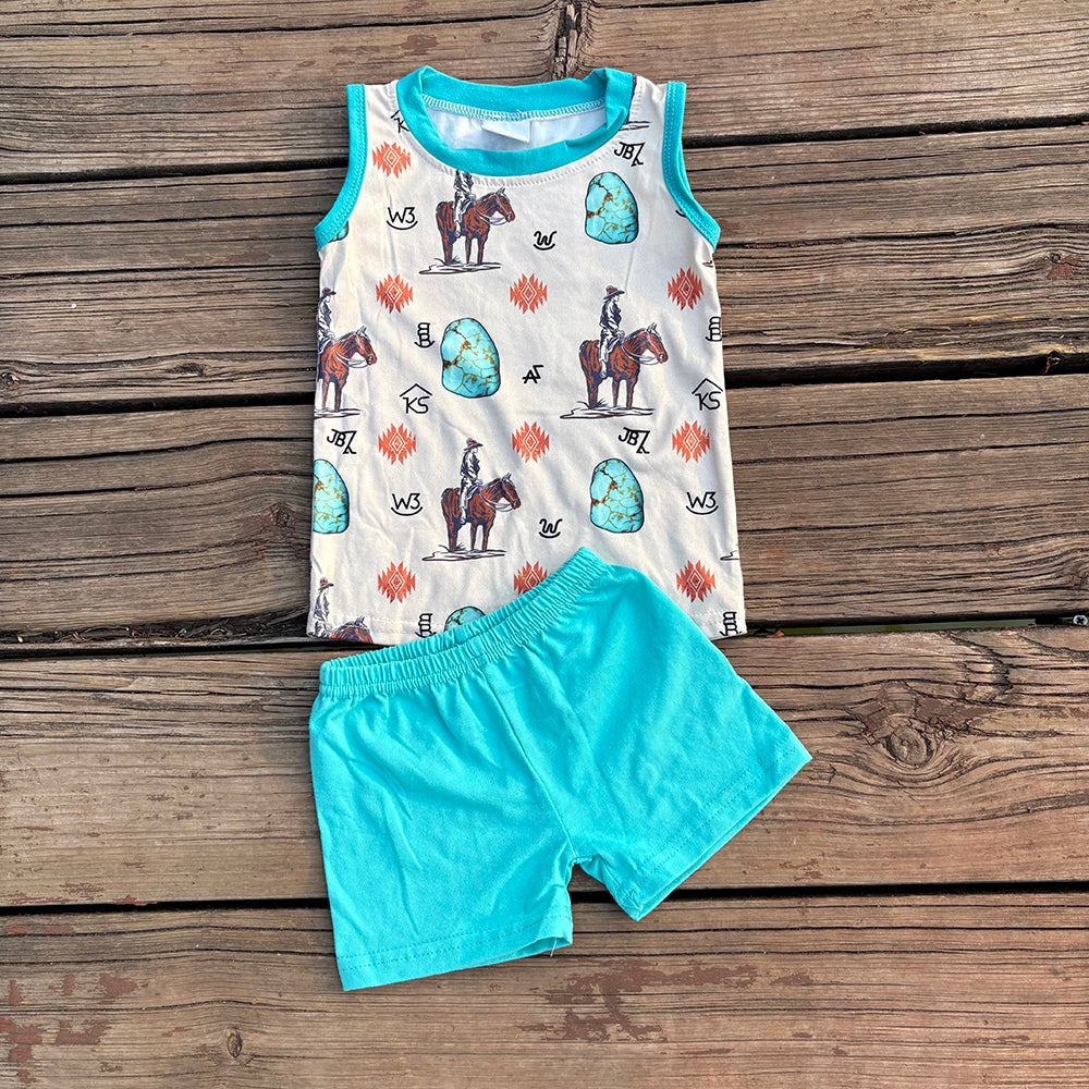 Sibling Baby boys summer western tank top shorts outfits sets