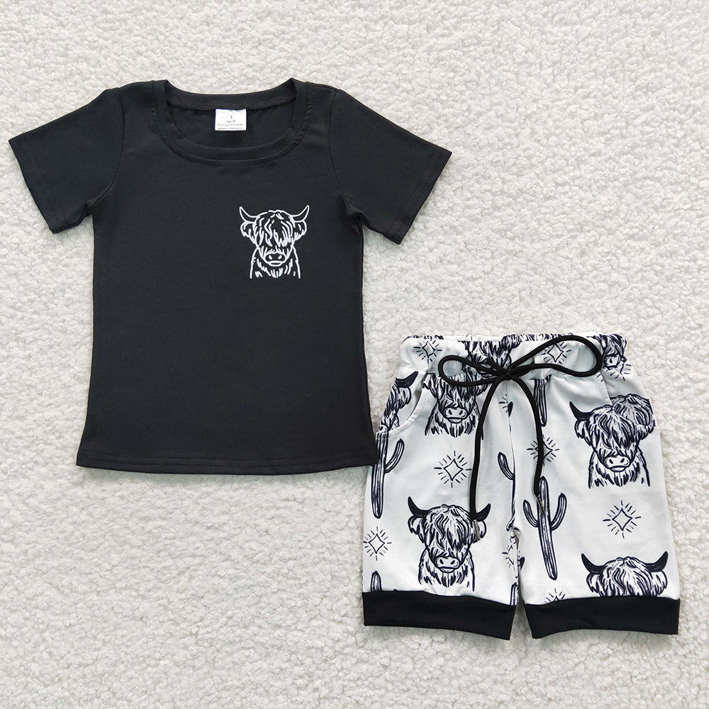 Sibling Baby Boys Western Cow Pocket Top Shorts Clothes Sets