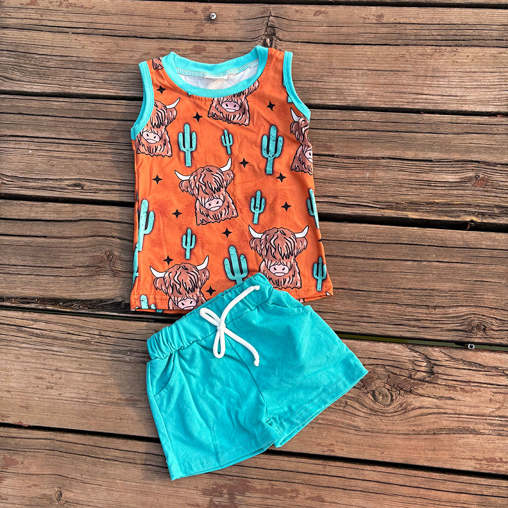 Sibling Baby boys summer western tank top shorts outfits sets